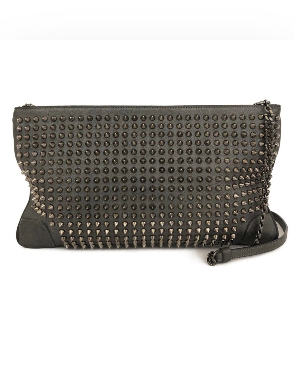EGA Christian Louboutin Panettone Spike Leather Chain Shoulder Bag Gray/6CJ0024